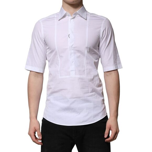 Dolce & Gabbana White Cotton Short Sleeves Dress Formal Men's Shirt